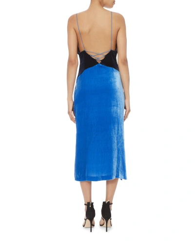 Shop Dion Lee Blue Velvet Colorblock Slip Dress