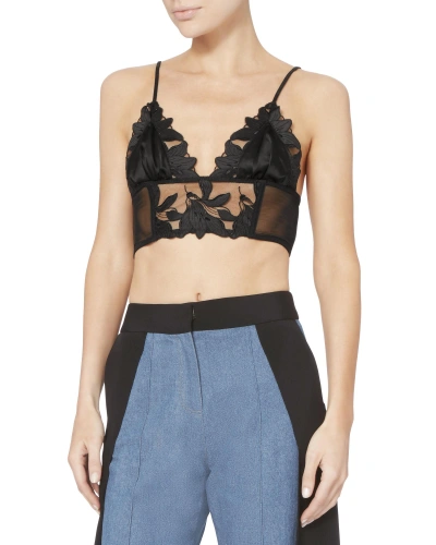 Shop Fleur Du Mal Lily Lace Longline Bralette In Black