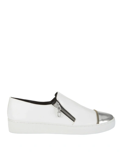 Michael Kors Silver Cap Toe White Leather Sneakers