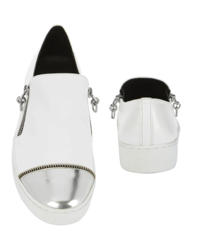 Shop Michael Kors Silver Cap Toe White Leather Sneakers