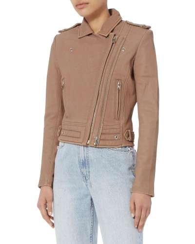 Shop Iro Luiga Pink Cropped Leather Jacket