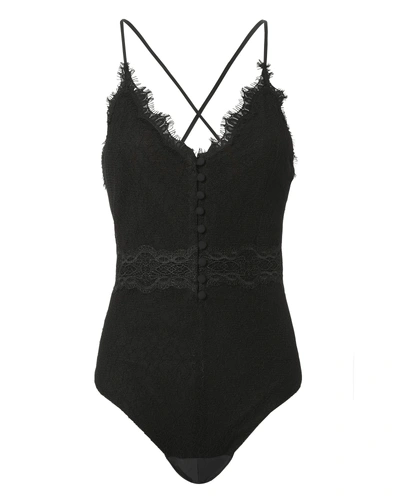 Jonathan Simkhai Threaded Tulle Lace Bodysuit Black