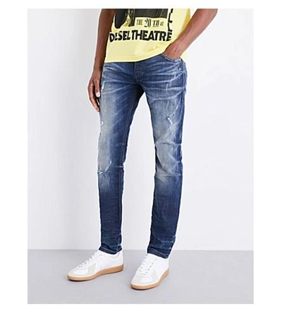 Shop Diesel Thommer Skinny Stretch-denim Jeans In Medium Wash Blue