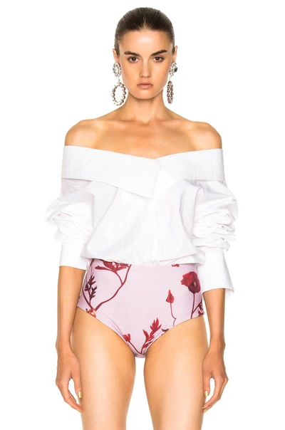 Shop Johanna Ortiz Alida Cotton Poplin Bodysuit In White,floral
