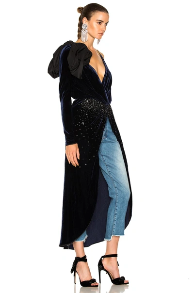 Shop Johanna Ortiz Carmelilla Silk Rayon Velvet Embellished Dress In Blue