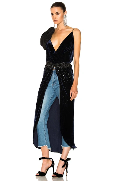 Shop Johanna Ortiz Carmelilla Silk Rayon Velvet Embellished Dress In Blue