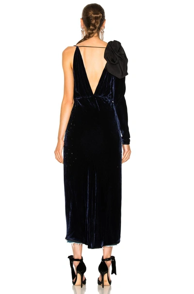 Shop Johanna Ortiz Carmelilla Silk Rayon Velvet Embellished Dress In Blue