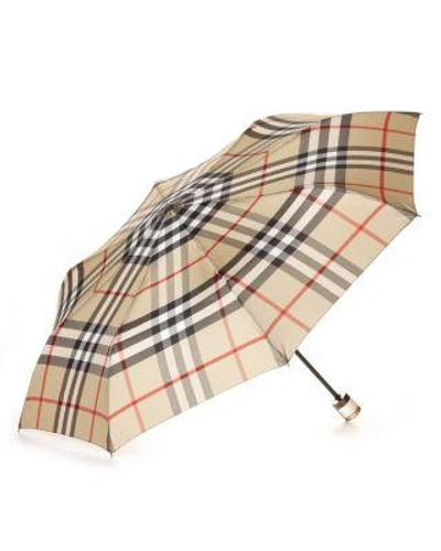 Shop Burberry Trafalgar Packable Check Umbrella In Camel Check
