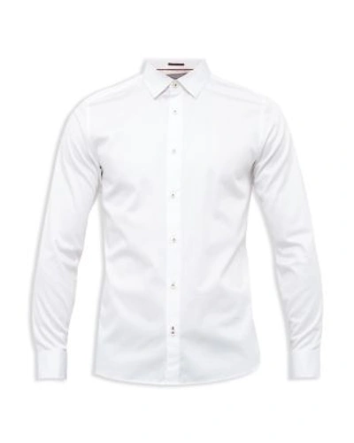 Ted Baker Exon Satin Stretch Slim Fit Button-down Shirt In White