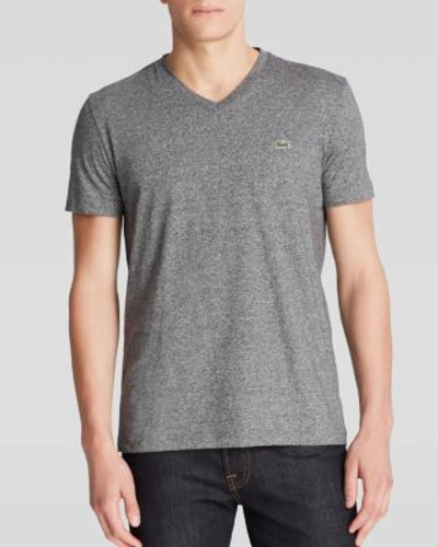 Lacoste Solid V-neck Tee In Silver Grey Chine
