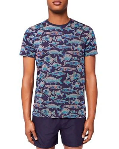 Ted Baker Fellow Fish Print Tee In Navy