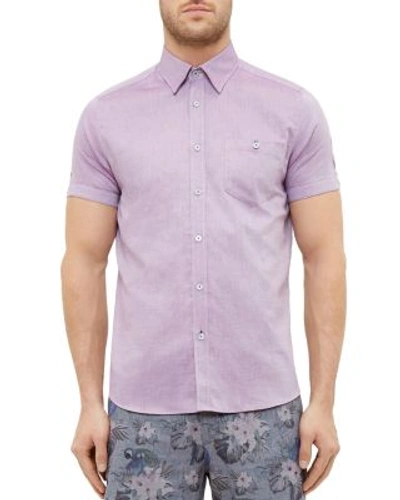 Ted Baker Wooey Extra Slim Fit Mini Texture Sport Shirt In Purple