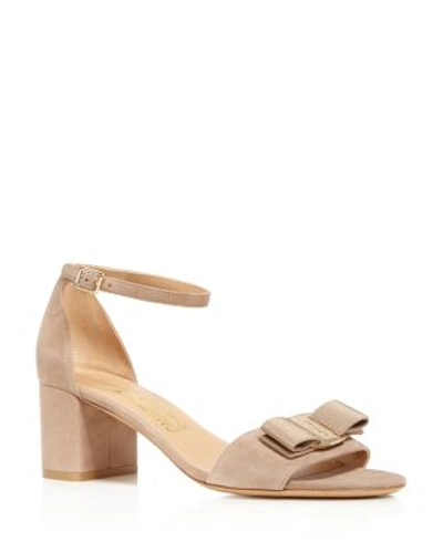 Shop Ferragamo Ankle Strap Block Heel Sandals In Clay Beige/gold