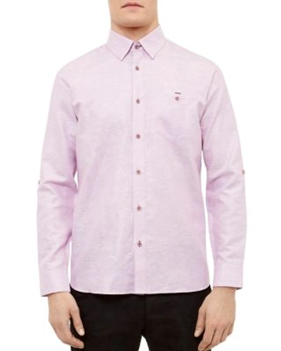 Ted Baker Linen Regular Fit Button-down Shirt In Pink