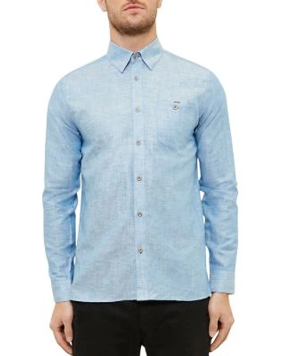 Shop Ted Baker Linen-cotton Regular Fit Button Down Shirt In Light Blue
