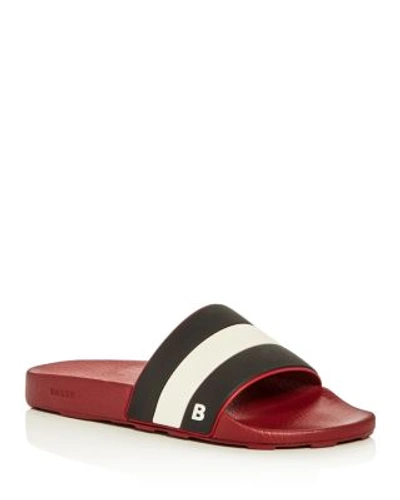 Shop Bally Sleter Pool Slide Sandals In Garnet Red/black