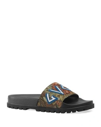 Shop Gucci Men's Floral Brocade Slide Sandals