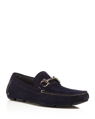 Ferragamo Men's Parigi Double Gancini Bit Suede Loafers In Royal Blue