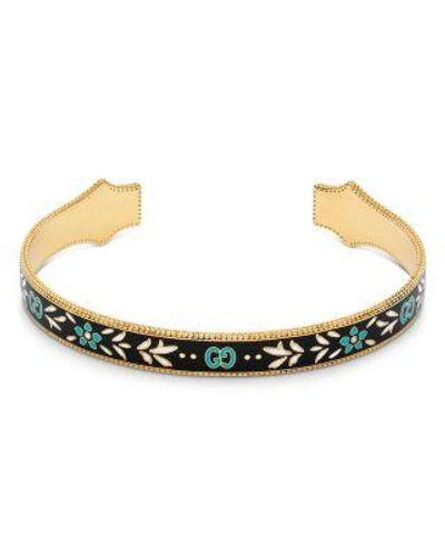 Shop Gucci 18k Yellow Gold Blue And Black Icon Blooms Bangle In Black/gold