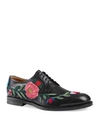 GUCCI LEATHER BROGUE LACE-UP DERBY SHOES WITH EMBROIDERY,469897DKG20