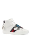 GUCCI MEN'S LEATHER ACE HIGH-TOP SNEAKERS WITH REMOVABLE EMBROIDERIES,478194DOPV0