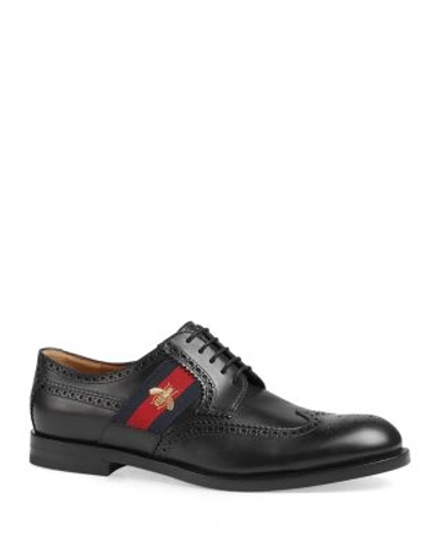 Shop Gucci Leather Brogue Derby Shoes With Bee Web In Black