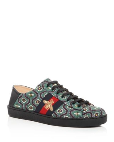 Gucci Men's Ace Printed Jacquard Lace Up Sneaker In Green