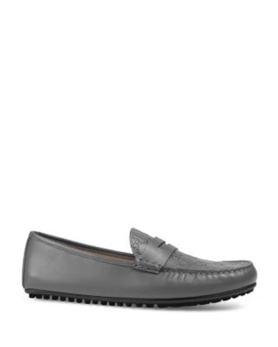 Gucci Men's New Kanye Embossed Leather Loafers In Gray