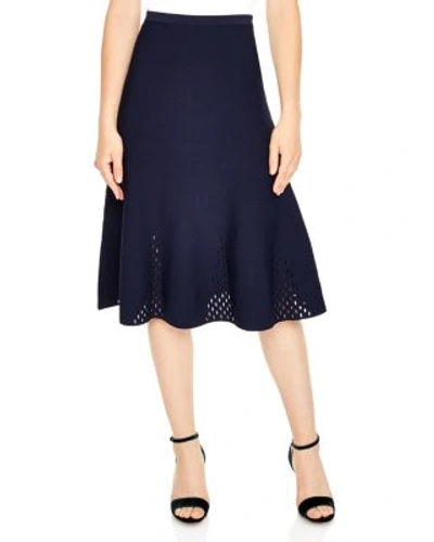 Sandro Stretch Knit Cut-out Midi Skirt In Blue