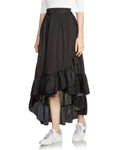 Maje Jonah High/low Ruffled Skirt In Black