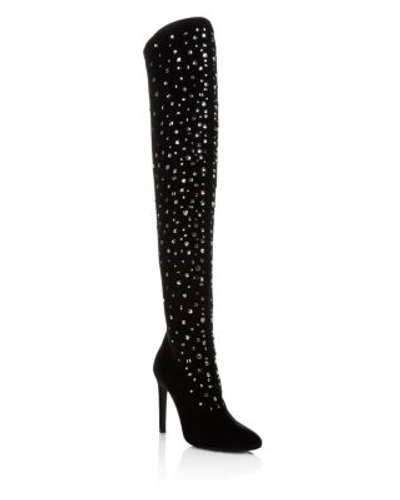 Shop Giuseppe Zanotti Women's Swarovski Crystal Embellished Velvet Over-the-knee Boots In Nero