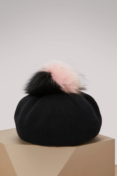 Shop Miu Miu Wool And Cashmere Hat With Fur Pompom