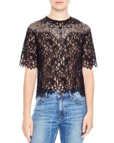 Shop Sandro Laslo Lace Cropped Top In Black