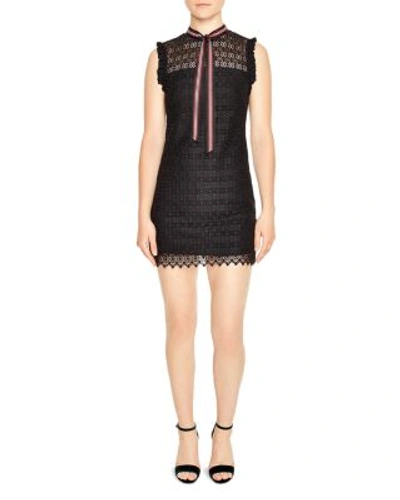 Sandro Fidele Tie-neck Lace Mini Dress In Black