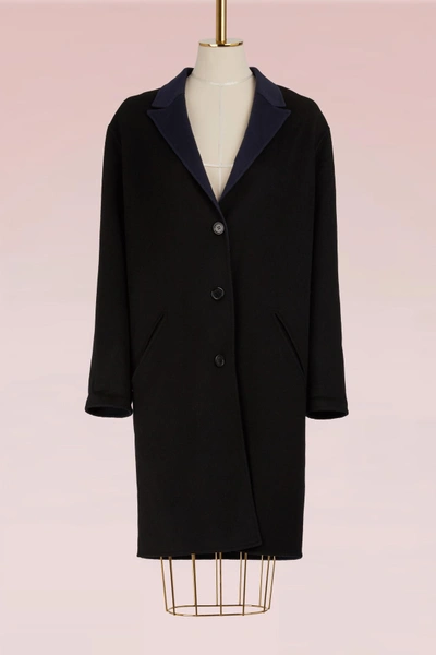 Shop Kenzo Long Wool Coat In Black