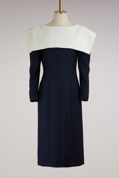 Shop Jacquemus Virgin Wool And Cotton Francoise Dress In Navy/ecru