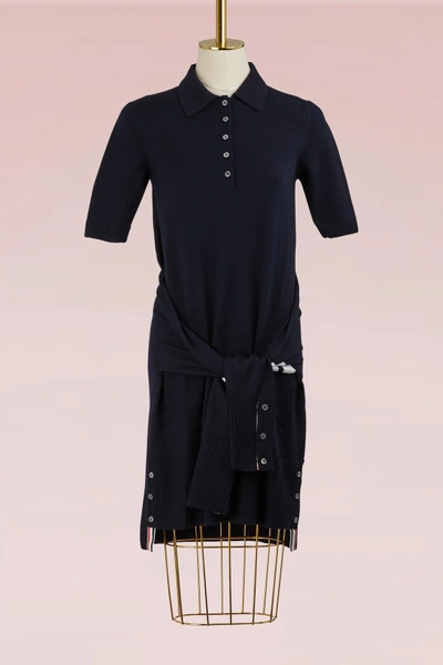 Shop Thom Browne 2 In 1 Cardigan And Polo Dress In Navy