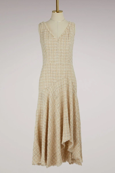 Shop Alexander Mcqueen Asymmetrical Tweed Midi Dress In 9020 - Ivory