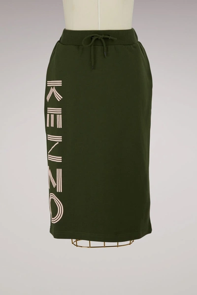 Shop Kenzo Cotton Paris Midi Skirt In Dark Khaki