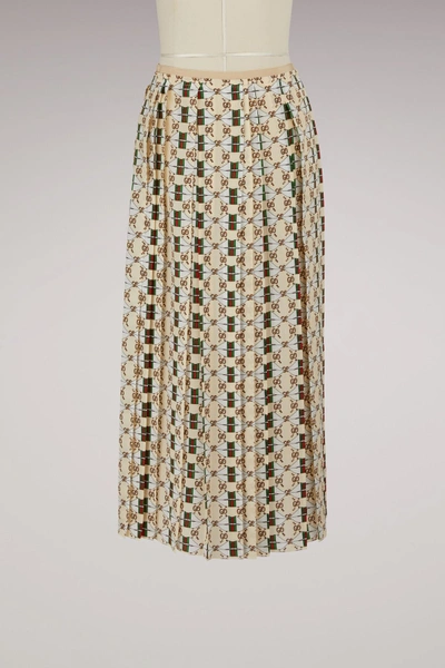 Shop Gucci Silk Skirt With Web Kisses Print In White Magnolia Prtd