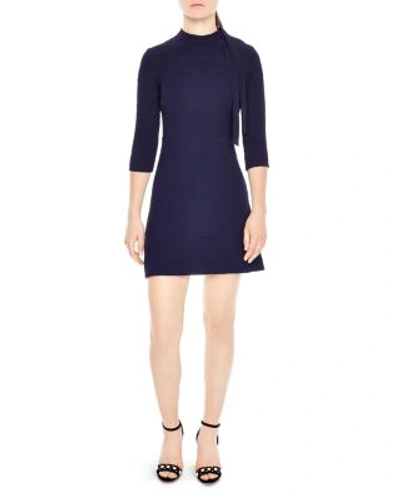Shop Sandro Jovane Illusion-back Fit & Flare Dress In Navy Blue