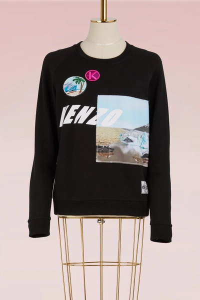 Shop Kenzo Printed Cotton Sweater In Black