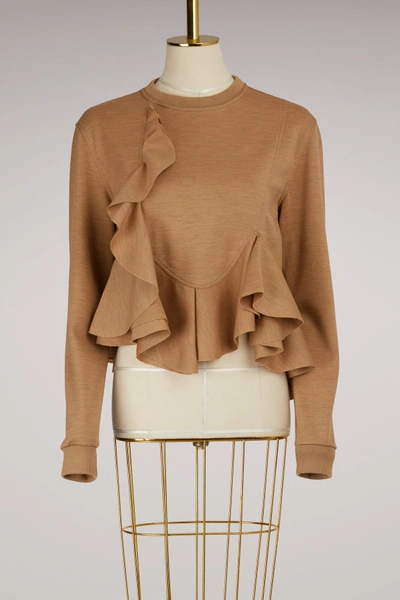 Shop Givenchy Cotton Frill Sweater In Beige Camel