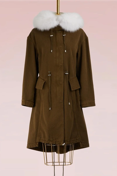 Shop Alexander Mcqueen Cotton And Fur Parka In 3300 - Olive