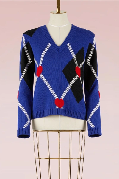 Shop Msgm Macro Argyle Jacquard Knit In Blue