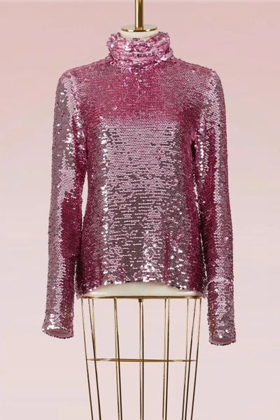 Shop Msgm Allover Sequin Top In Pink