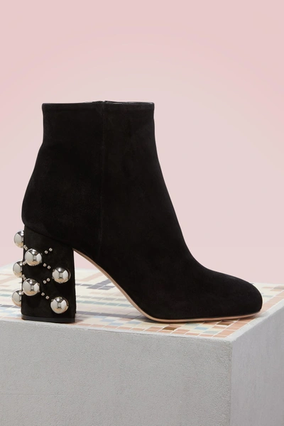 Shop Miu Miu Ankle Boots With Studded Heel In Nero