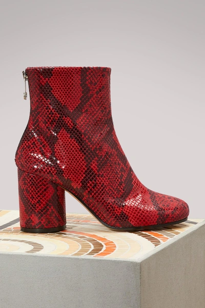 Shop Maison Margiela Python Printed Ankle Boots In Red