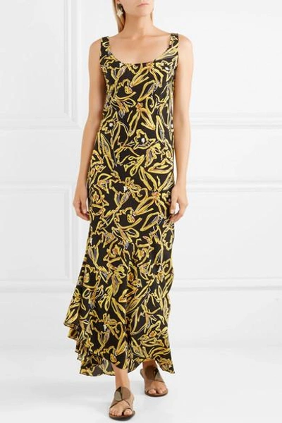 Shop Diane Von Furstenberg Printed Silk Maxi Dress In Yellow