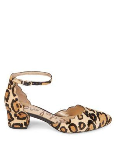 Shop Sam Edelman Lara Leather Pumps With Fur In Nude Leopard